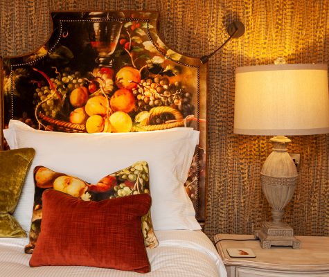The Fox and Hounds Country Inn Pinfold Luxury Cottage Bedroom Headboard and Side table Close Up