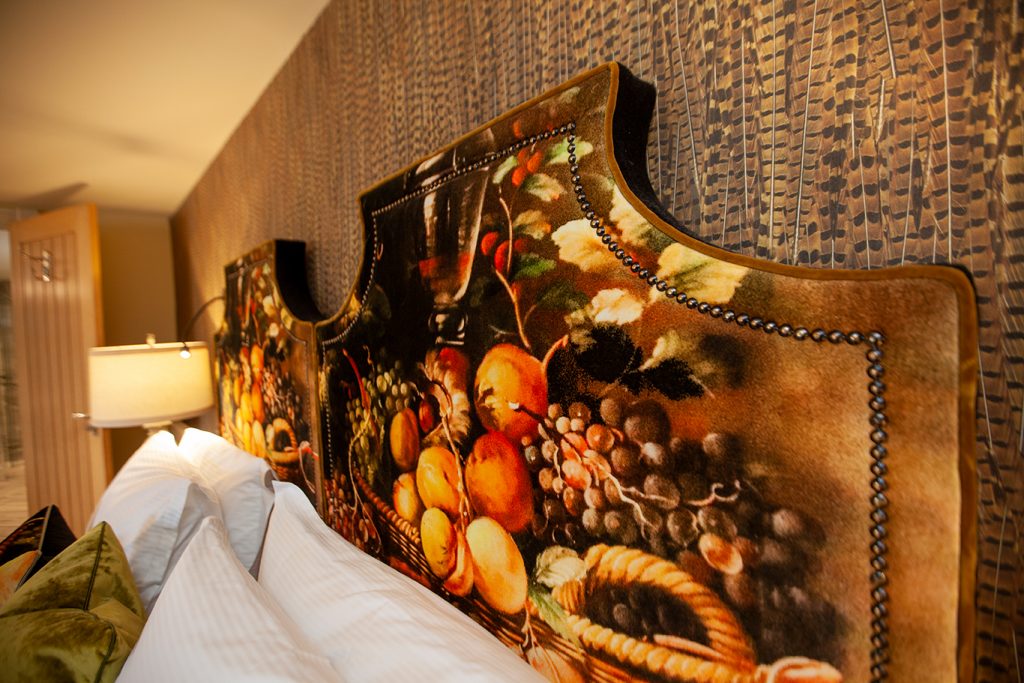 The Fox and Hounds Country Inn Pinfold Luxury Cottage Bedroom Headboard Closeup